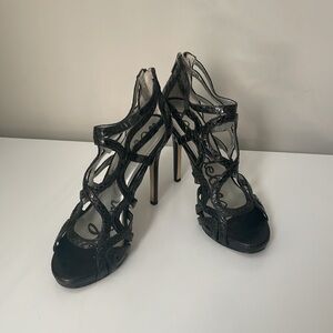 Sam Edelman Black Leather Open Toe Heels size 7